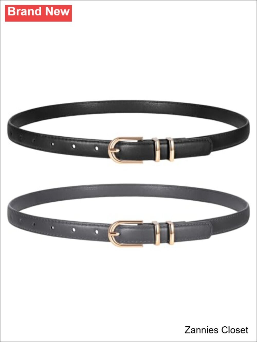✨ Women's Skinny Faux Leather Belt 2 Pack Thin Gold Buckle Jeans Pants